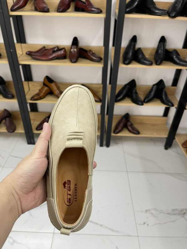 Giày lười Da Bò LD01 – Trắng kem – Duvis