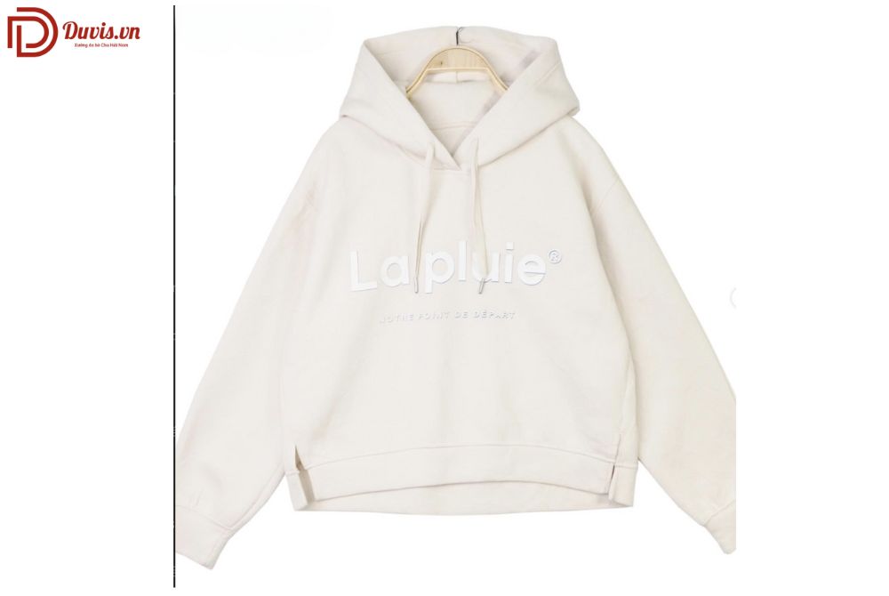 Áo hoodie trắng sữa chữ nổi