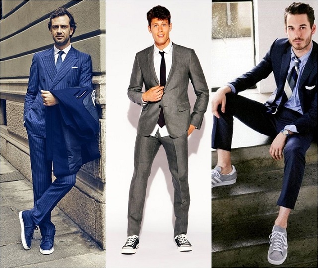 Phối giày thể thao với vest