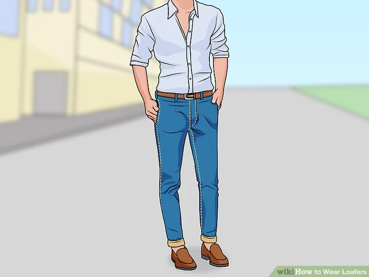 Mang giày da lười với quần jeans