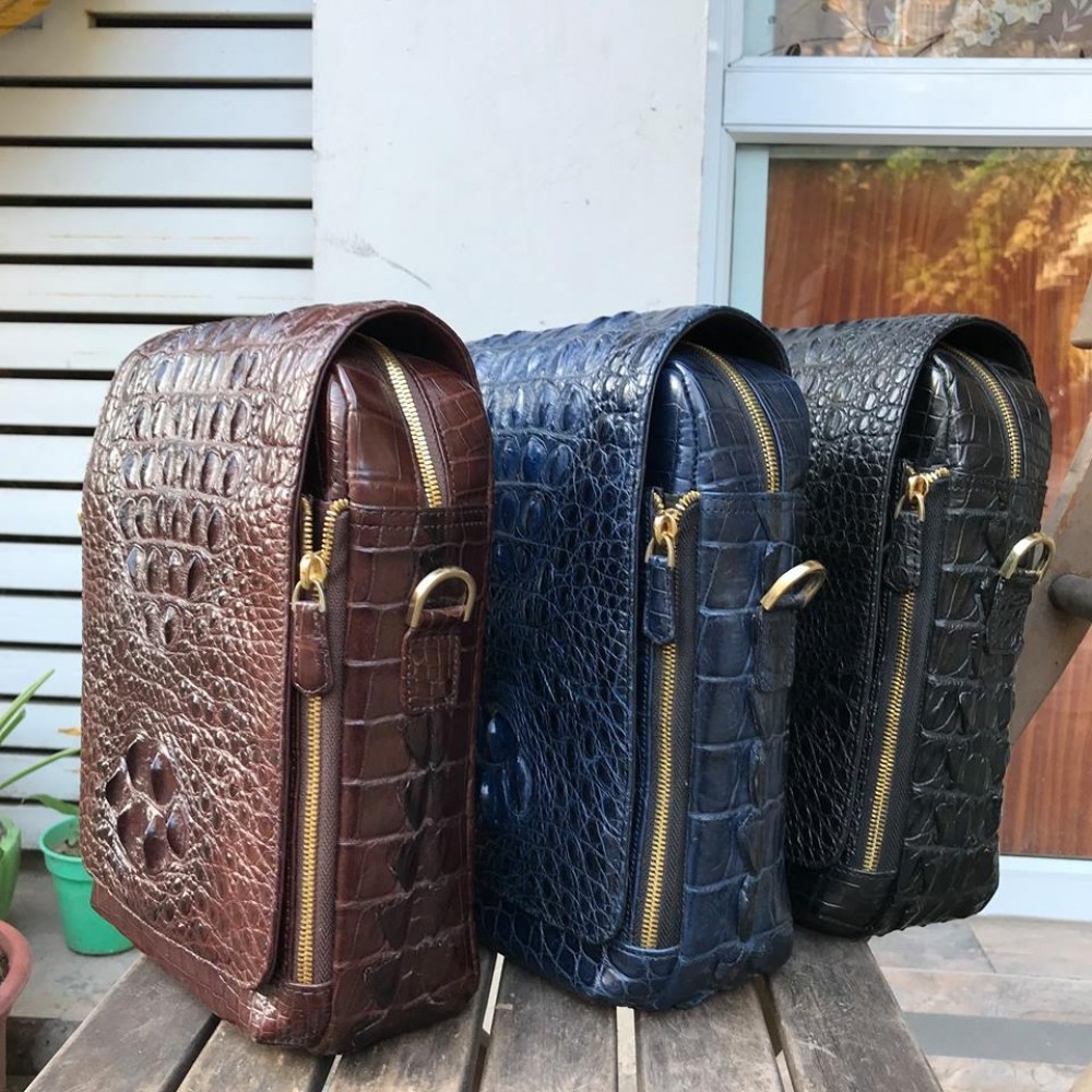 Túi nam đeo chéo da cá sấu thật